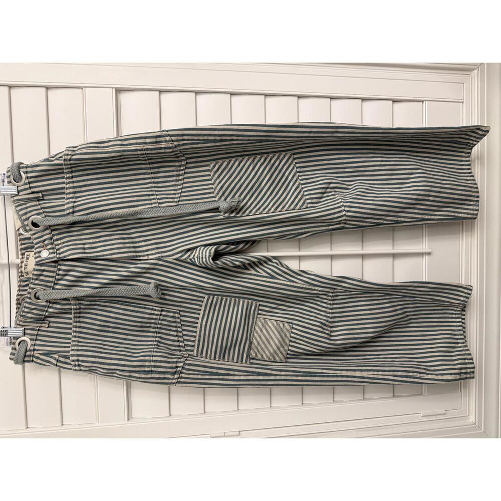 Striped Drawstring Utility Trousers - Green/White
